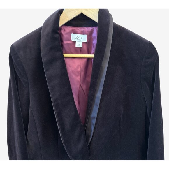 NWOT Ann Taylor LOFT Petites 12P Brown Dark Burgundy Velvet Blazer Holiday Glam - Picture 2 of 6